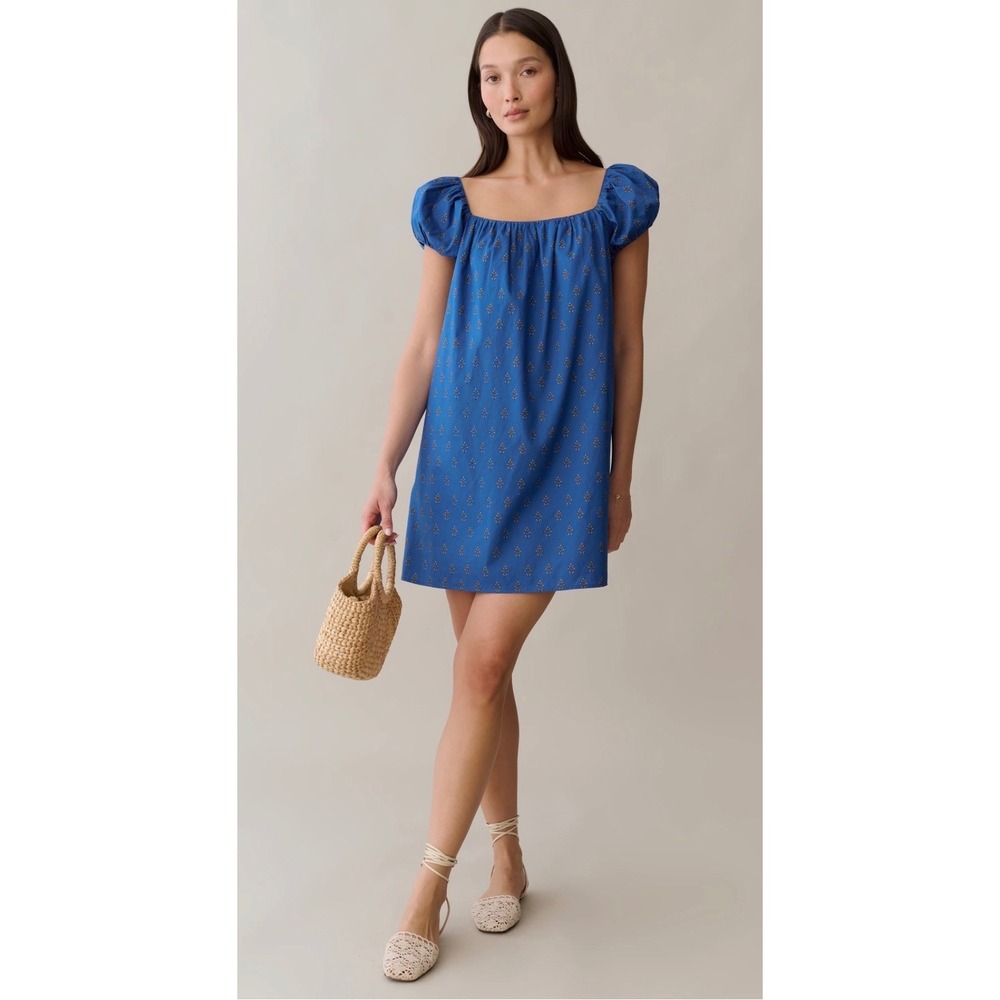 Few Moda Kourt Blue Eyelet Floral Puff Sleeve Babydoll Dress XS NEW